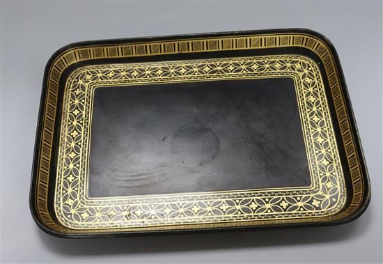A Regency gilt and black lacquered papier mache tray 35 x 26cm